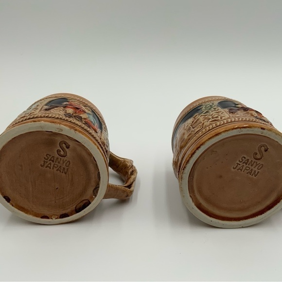 Vintage 2 SANYO JAPAN CUPS Ceramic German Style Stein Beer Cups. 3” Tall - Picture 5 of 6